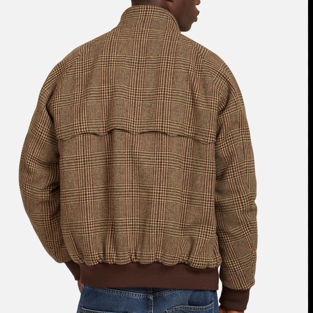 Orvis Vtg Wool Brown Check Plaid Bomber Jacket XL Corduroy Collar Houndstooth - Picture 4 of 8